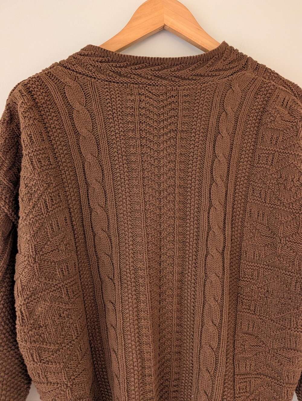Vintage L.L.Bean Made USA Brown Cotton Cable Knit Cardigan Sweater M Cozy Autumn - Picture 6 of 8